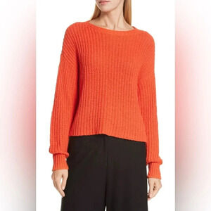 Eileen Fisher Cozy Cropped Organic Cotton Ribbed Sweater Red Orange Knit